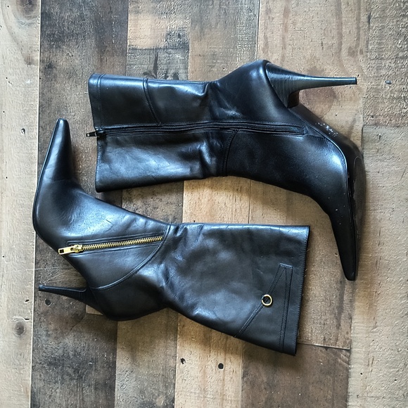 Charles David Black Leather Mid Calf Pointed Stilleo Heel Boots Sz 10 Women - Picture 3 of 17